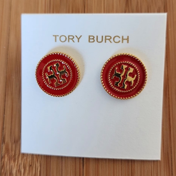 NWOT Tory Burch Enamel Gold-Tone Kira Enamel Circle Stud Earrings - Picture 6 of 7